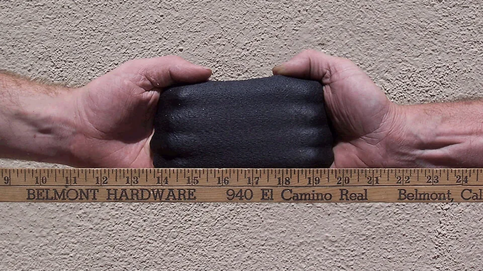 WetSuit® membrane stretched across a ruler showing extreme elongation
